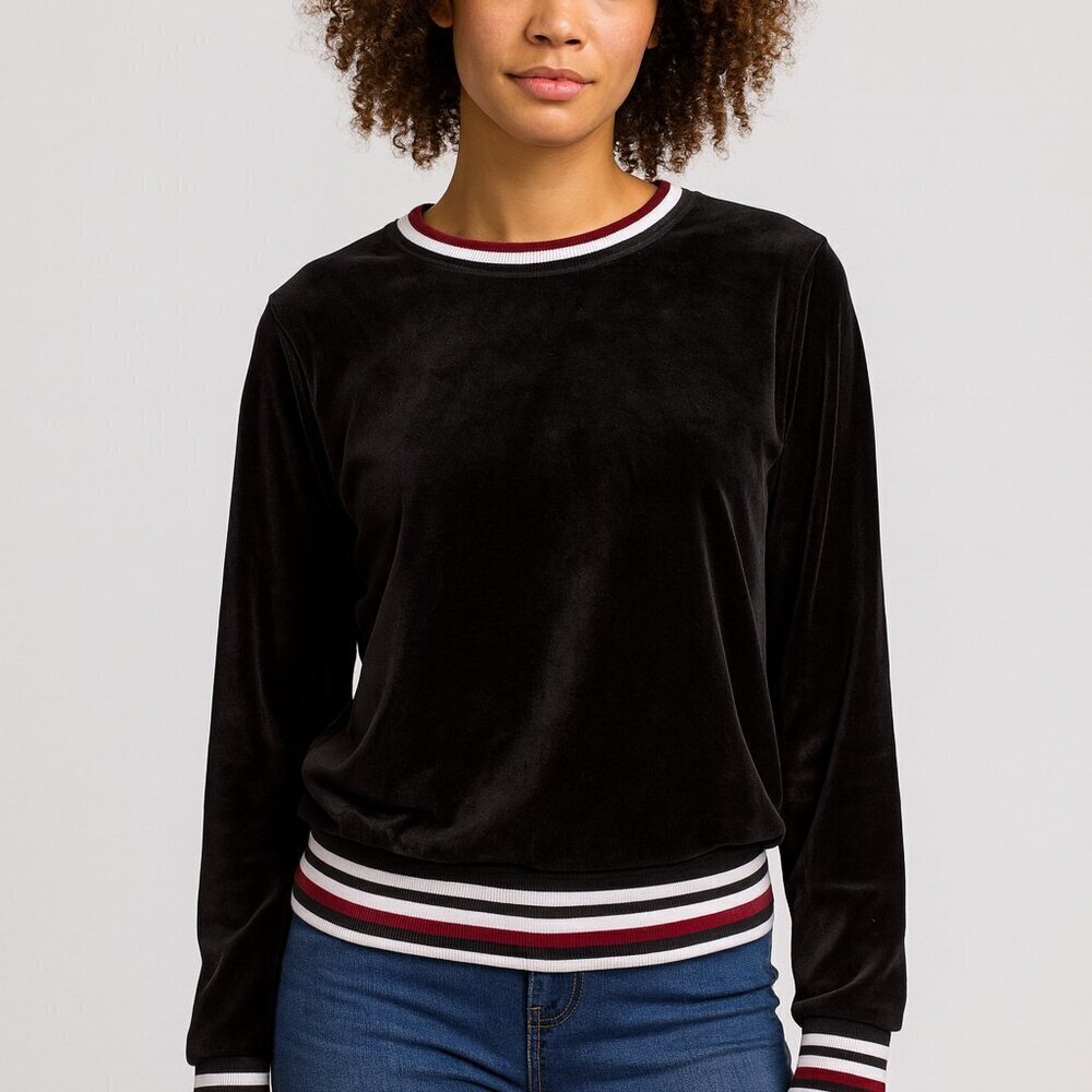 Heartloom Black Red White Velour Pullover Sweater Size Small
